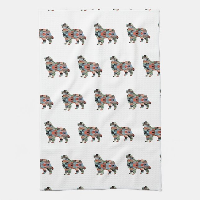 Great Pyrenees Dog Breed Geo Silhouette Plaid Kitchen Towel (Vertical)