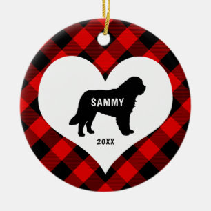 Great Pyrenees dog breed name + date Red Plaid Ceramic Ornament