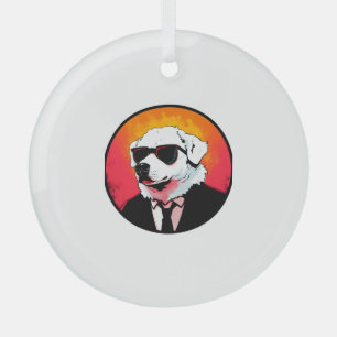 Great Pyrenees Dog Businessman Glass Ornament