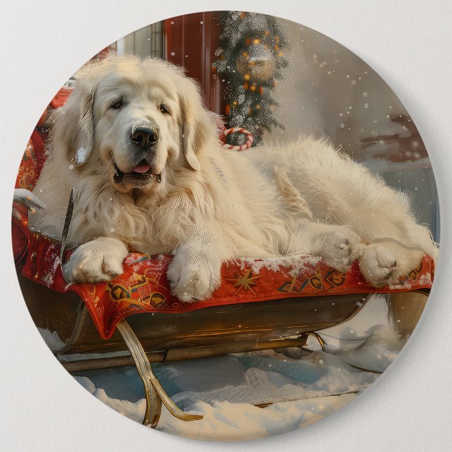 Great Pyrenees Dog Christmas Festive 6 Inch Round Button (Front)