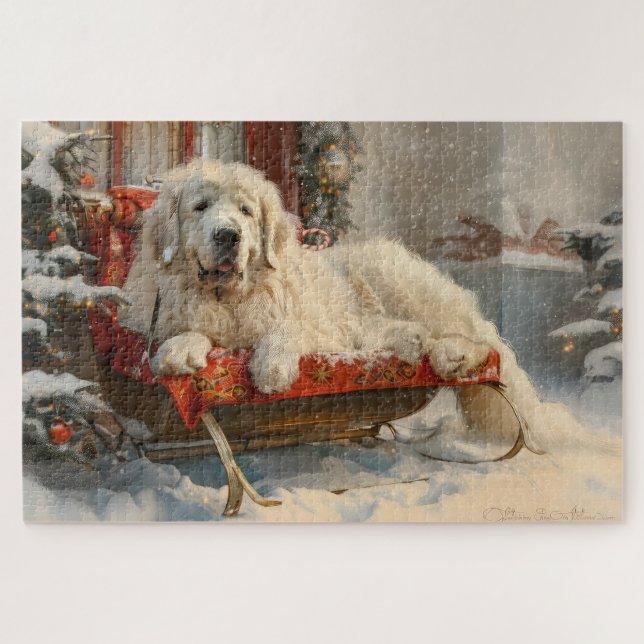Great Pyrenees Dog Christmas Festive Jigsaw Puzzle (Horizontal)