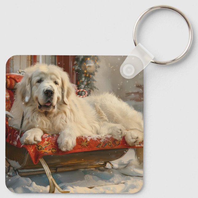 Great Pyrenees Dog Christmas Festive Keychain (Back)