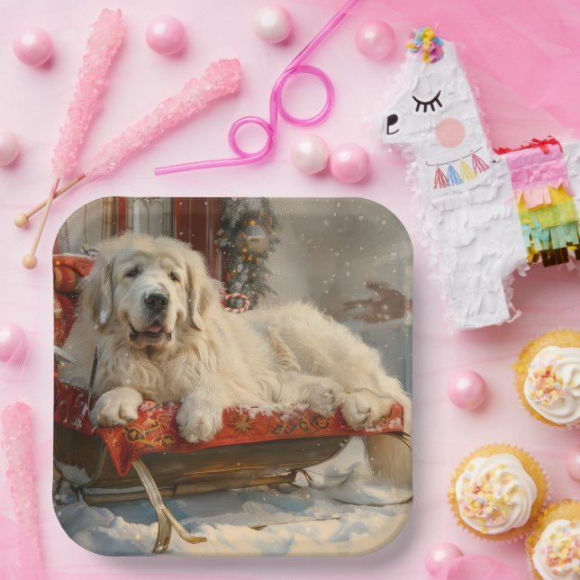 Great Pyrenees Dog Christmas Festive Paper Plate (Party)