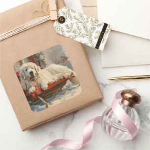 Great Pyrenees Dog Christmas Festive Square Sticker