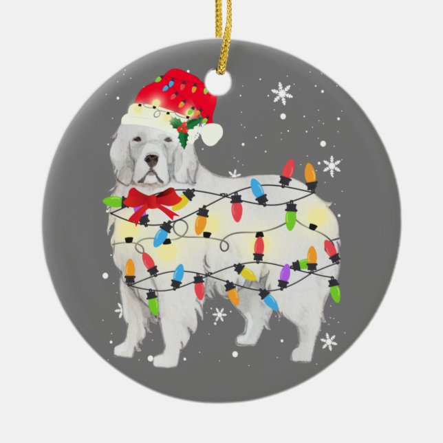 Great Pyrenees Dog Christmas Light Xmas Mom Dad Ceramic Ornament (Front)