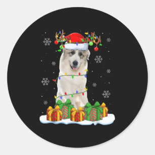 Great Pyrenees Dog Christmas Lights Santa Pet Dog  Classic Round Sticker