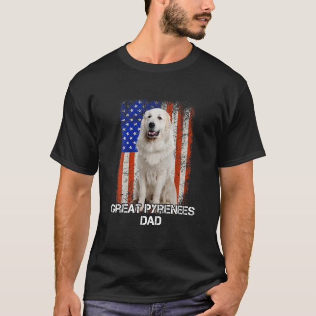 Great Pyrenees Dog Dad Father Day American Flag T-Shirt (Front)