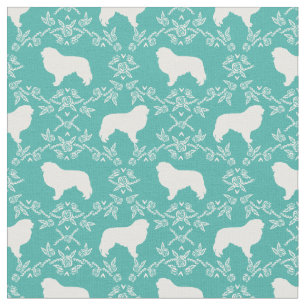 Great Pyrenees dog floral silhouette turquoise Fabric