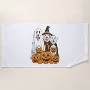 Great Pyrenees Dog Ghost Witch Halloween Matching  Beach Towel