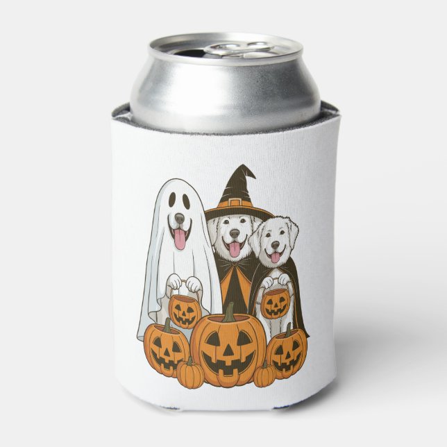 Great Pyrenees Dog Ghost Witch Halloween Matching  Can Cooler (Can Front)