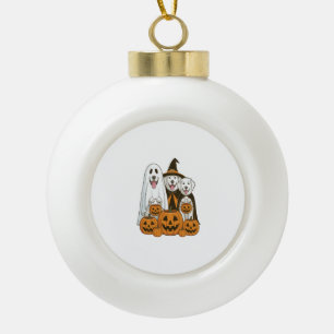 Great Pyrenees Dog Ghost Witch Halloween Matching  Ceramic Ball Christmas Ornament