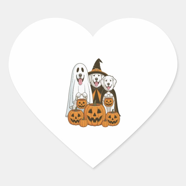 Great Pyrenees Dog Ghost Witch Halloween Matching  Heart Sticker (Front)