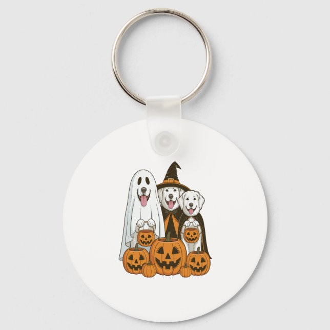 Great Pyrenees Dog Ghost Witch Halloween Matching  Keychain (Front)