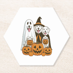 Great Pyrenees Dog Ghost Witch Halloween Matching  Paper Coaster