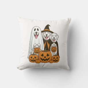 Great Pyrenees Dog Ghost Witch Halloween Matching Throw Pillow