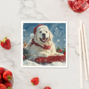Great Pyrenees Dog in Sledge Let it Snow Christmas Napkin