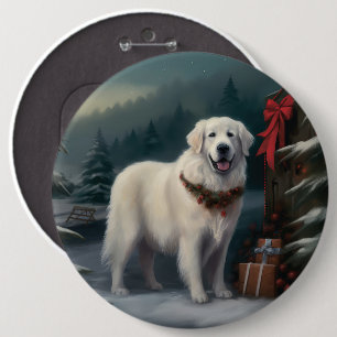 Great Pyrenees Dog in Snow Christmas 6 Inch Round Button