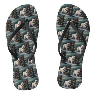 Great Pyrenees Dog in Snow Christmas Flip Flops