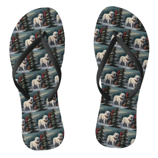 Great Pyrenees Dog in Snow Christmas Flip Flops (Footbed)