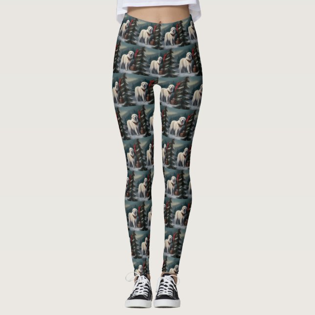 Great Pyrenees Dog in Snow Christmas Leggings (Front)