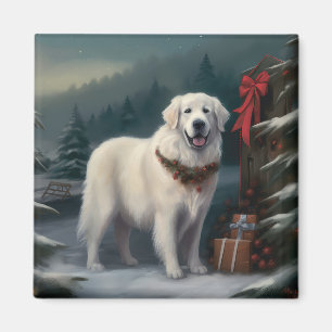 Great Pyrenees Dog in Snow Christmas Magnet