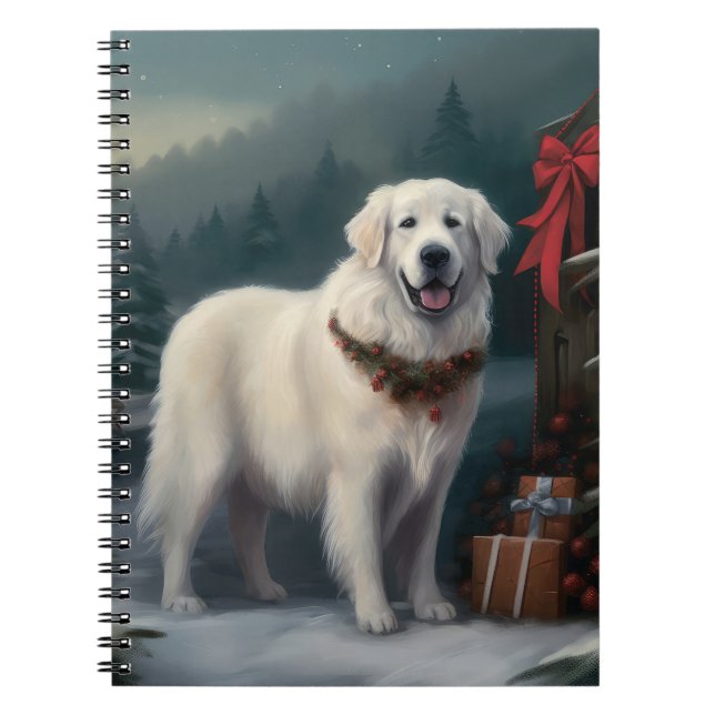 Great Pyrenees Dog in Snow Christmas Notebook (Front)