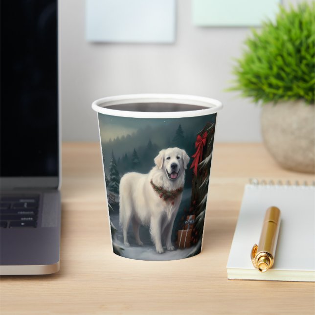 Great Pyrenees Dog in Snow Christmas Paper Cups (Insitu)