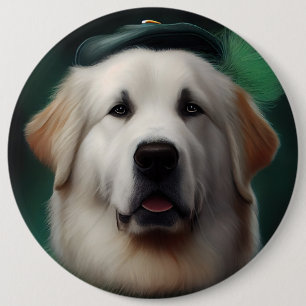 Great Pyrenees Dog in St. Patrick's Day Dress 6 Inch Round Button