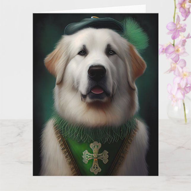 Great Pyrenees Dog in St. Patrick's Day Dress Card (Orchid)