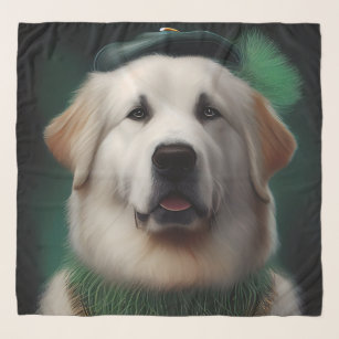Great Pyrenees Dog in St. Patrick's Day Dress Scarf