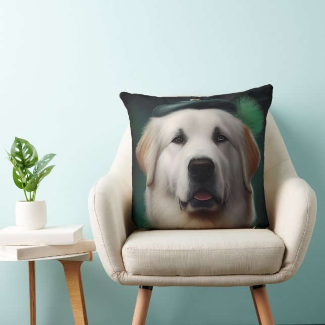 Great Pyrenees Dog in St. Patrick's Day Dress  Throw Pillow (Chair)
