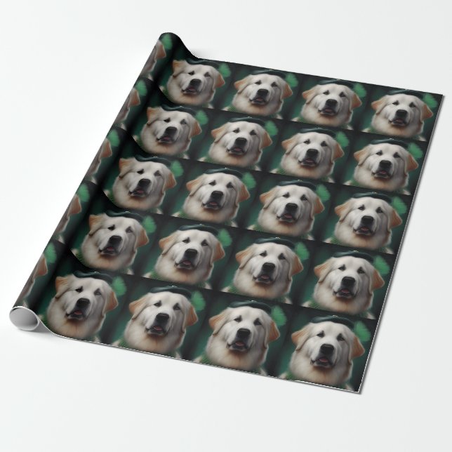 Great Pyrenees Dog in St. Patrick's Day Dress Wrapping Paper (Unrolled)