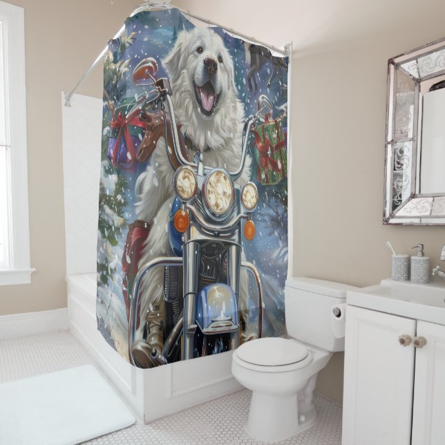 Great Pyrenees Dog Riding Motorcycle Christmas (In Situ)