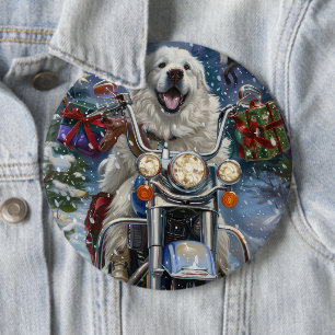 Great Pyrenees Dog Riding Motorcycle Christmas 6 Inch Round Button