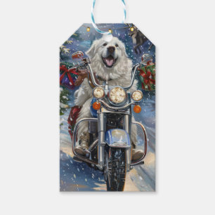 Great Pyrenees Dog Riding Motorcycle Christmas Gift Tags