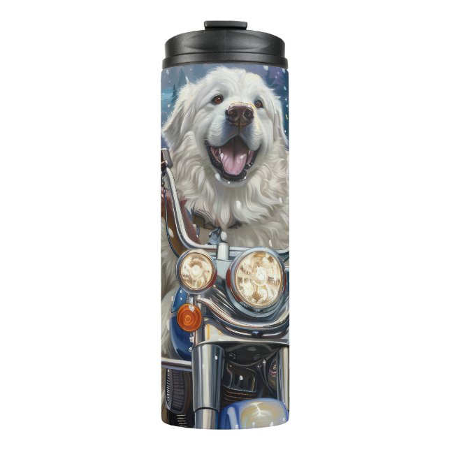 Great Pyrenees Dog Riding Motorcycle Christmas Thermal Tumbler (Front)
