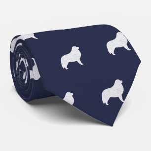 Great Pyrenees Dog Silhouettes Pattern Blue Tie