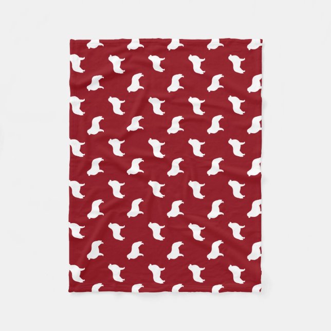 Great Pyrenees Dog Silhouettes Pattern Red Fleece Blanket (Front)