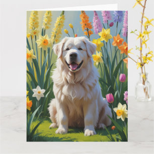 Great Pyrenees Dog Spring Flowers Painting Card