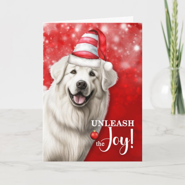 Great Pyrenees Dog Unleash the Joy Christmas Holiday Card (Front)