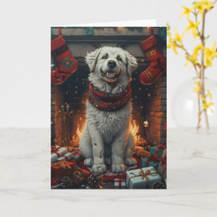 Great Pyrenees Dog With Christmas Gifts Fireplace Card