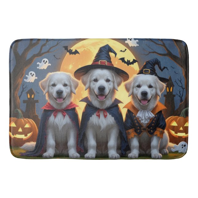 Great Pyrenees Dogs Pumpkin Halloween Funny  Bath Mat (Front)