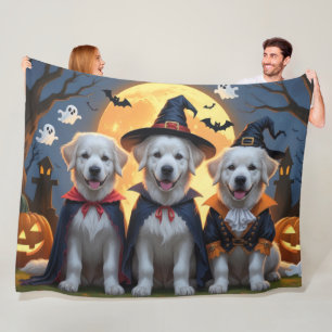 Great Pyrenees Dogs Pumpkin Halloween Funny Fleece Blanket