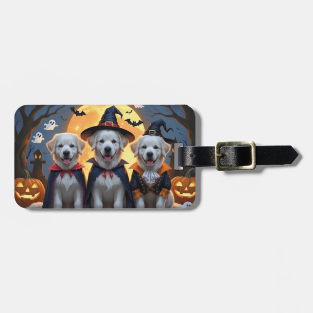 Great Pyrenees Dogs Pumpkin Halloween Funny  Luggage Tag (Front Horizontal)