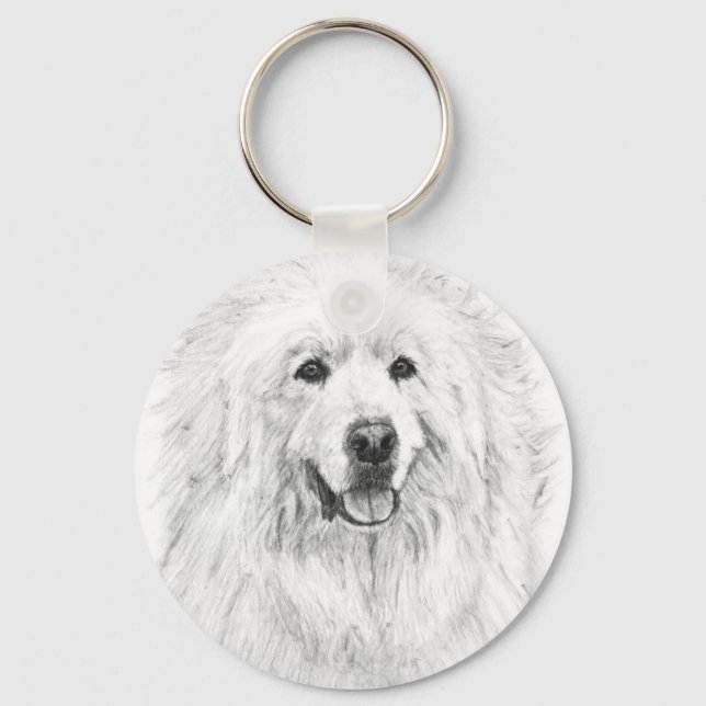 Great Pyrenees Drawing Keychain (Front)