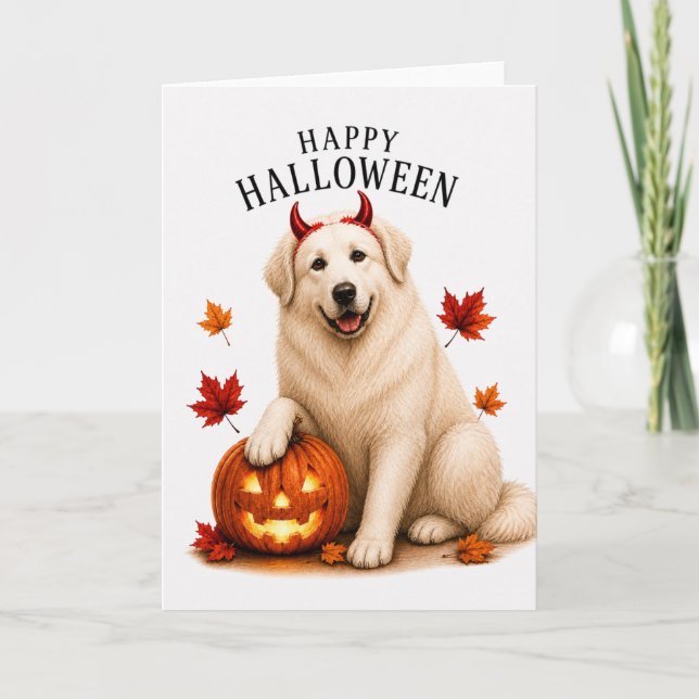 Great Pyrenees Halloween Devil Dog Card (Front)