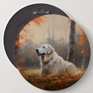 Great Pyrenees in Autumn Leaves Fall Inspire  6 Inch Round Button
