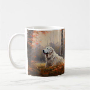Great Pyrenees in Autumn Leaves Fall Inspire  Coffee Mug