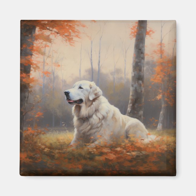 Great Pyrenees in Autumn Leaves Fall Inspire  Magnet (Front)