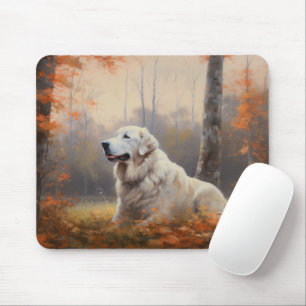 Great Pyrenees in Autumn Leaves Fall Inspire Mouse Pad